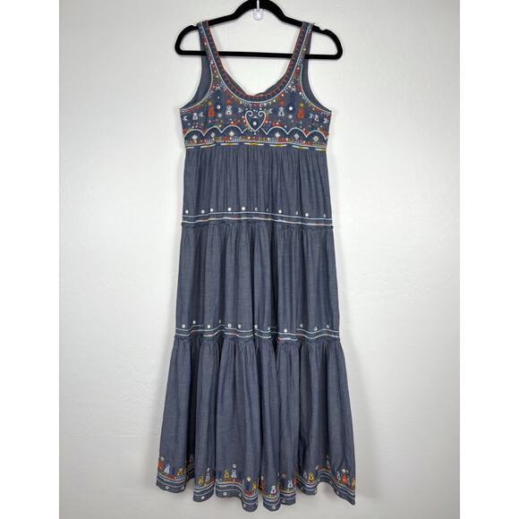 Calypso St. Barth Jimena Embroidered Tiered Maxi Dress XS Boho Vacation Tassel - Picture 6 of 13